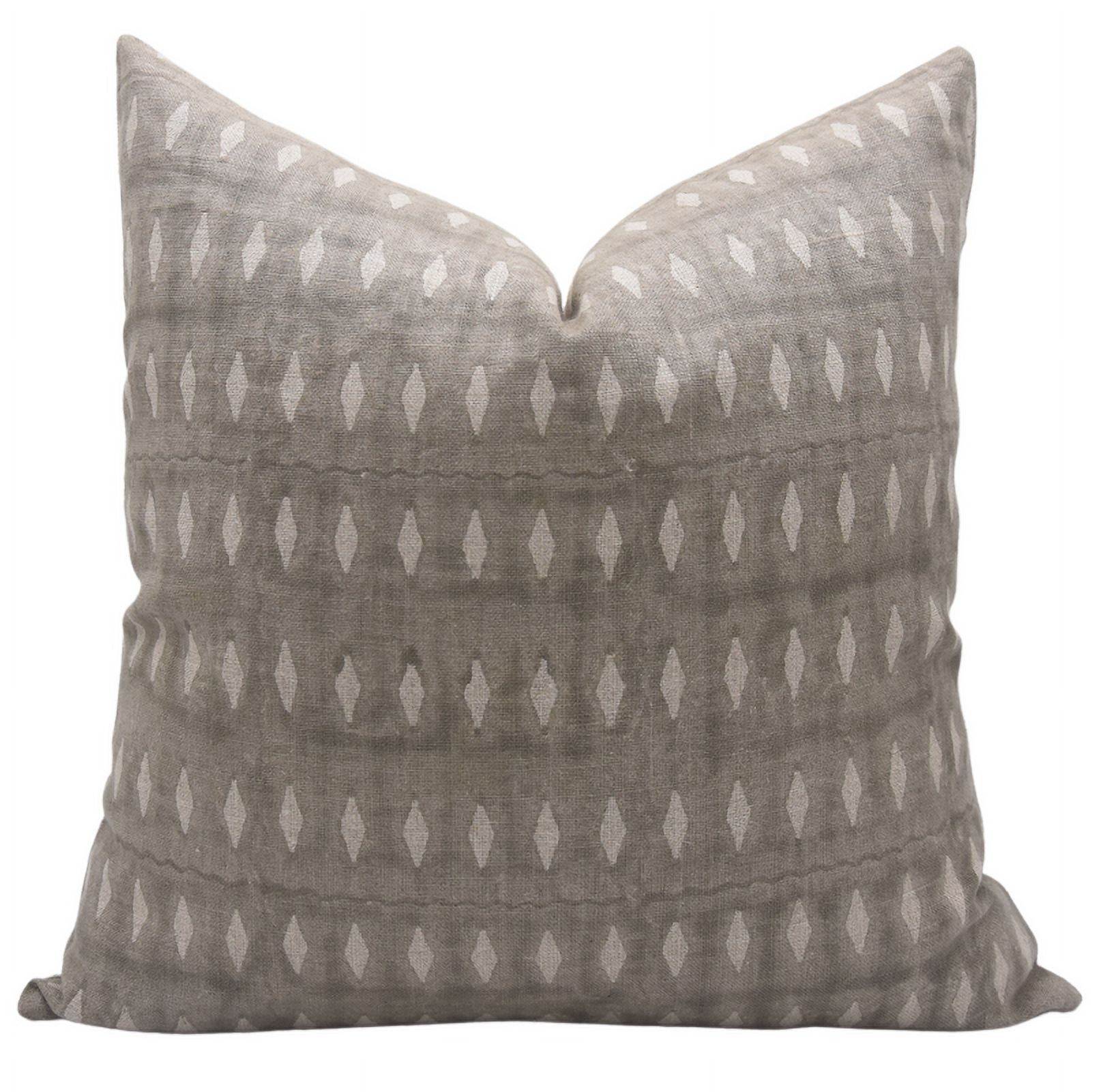 Gray Linen Block Print Rectangular Pillow Cover
