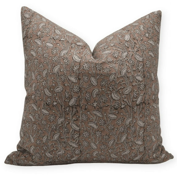 Fabdivine Block Print Throw Pillow Cover, 14x36 Inch Thick Linen Decorative Pillowcase, Floral Boho Design Rust Pillow Cover for Sofa And Couch