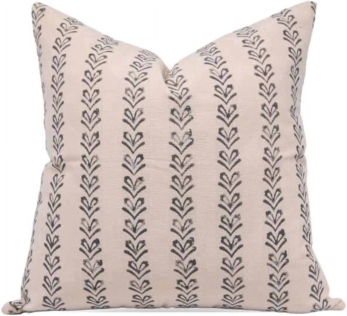Fabdivine Handmade Duck Canvas Block Print Pillow Cover 16x16 Black Floral Cushion for Home Decor
