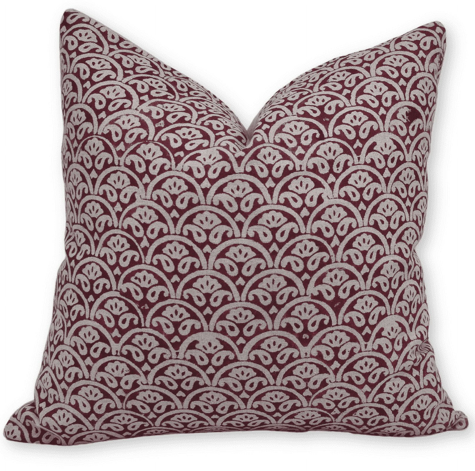 Fabdivine Block Print Throw Pillow Cover, 16x16 Inch Pure Linen