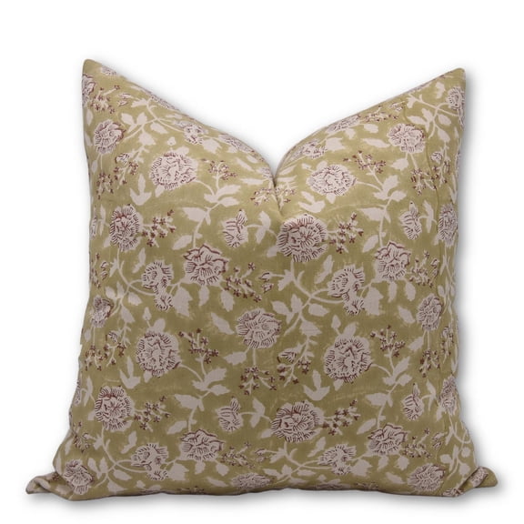 Fabdivine Handmade Thick Cotton Block Print Pillow Cover 16x16 Green Floral Cushion Home Decor
