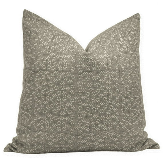 Fabdivine Block Print Throw Pillow Cover, 16x16 Inch Thick Linen Decorative Cushion Cover, Floral Print Boho Design Green Pillow Cover for Sofa and Couch