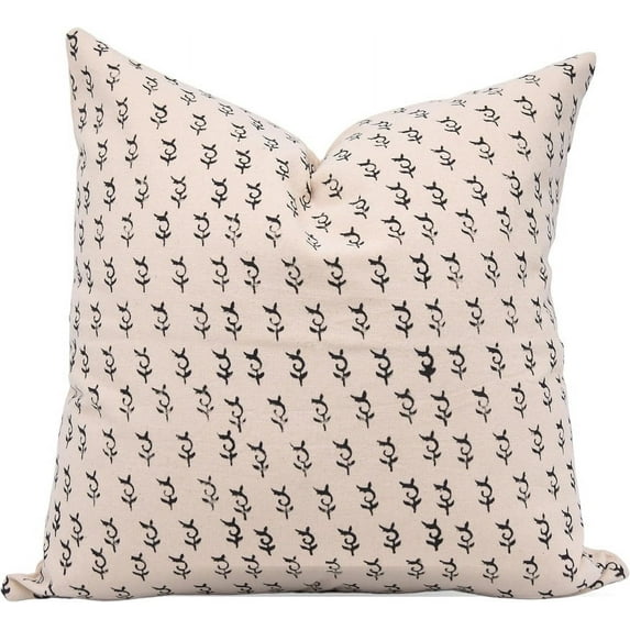 Fabdivine Block Print Throw Pillow Cover, 18x18 Inch Duck Cnavas Vintage Cushion Cover, Floral Print Boho Design Black Pillow Cover for Sofa and Couch