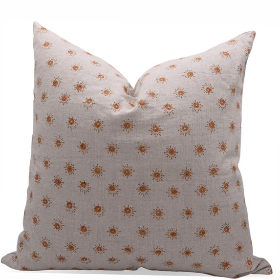 Fabdivine Block Print Throw Pillow Cover, 18x18 Inch Pure Linen Handmade Cushion Cover, Floral Print Boho Design Brown Pillow Cover for Sofa and Couch