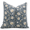 thumbnail image 1 of Fabdivine Block Print Throw Pillow Cover, 18x18 Inch Thick Cotton White Decorative Cushion Cover, Floral Print Boho Design Light Teal Pillow Cover for Sofa and Couch, 1 of 5