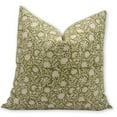 thumbnail image 1 of Fabdivine Block Print Throw Pillow Cover, 18x18 Inch Thick Linen Handmade Cushion Cover, Floral Print Boho Design Green Pillow Cover for Sofa and Couch, 1 of 5