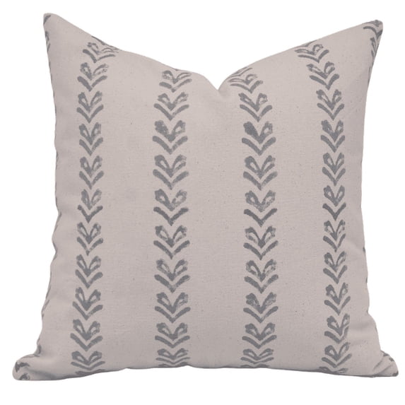 Fabdivine Block Print Throw Pillow Cover, 20x20 Inch Duck Canvas Decorative Cushion Cover, Floral Print Boho Design Gray Pillow Cover for Sofa and Couch