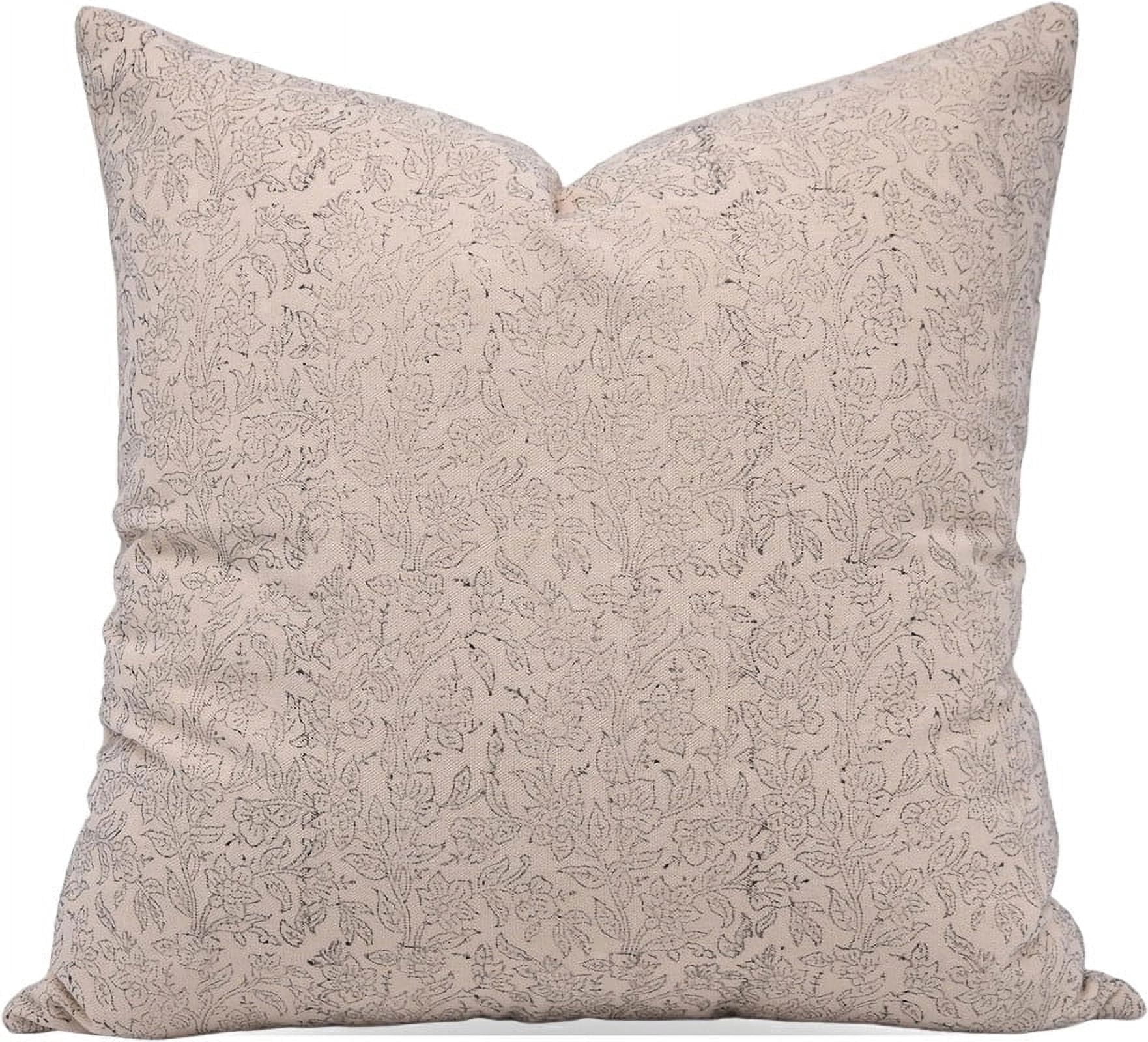 Fabdivine Handmade Duck Canvas Block Print Pillow Cover 20x20 Black Floral Cushion for Sofa