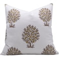 thumbnail image 1 of Fabdivine Block Print Throw Pillow Cover, 20x20 Inch Thick Cotton White Decorative Cushion Cover, Floral Print Boho Design Light Brown Pillow Cover for Sofa and Couch, 1 of 2