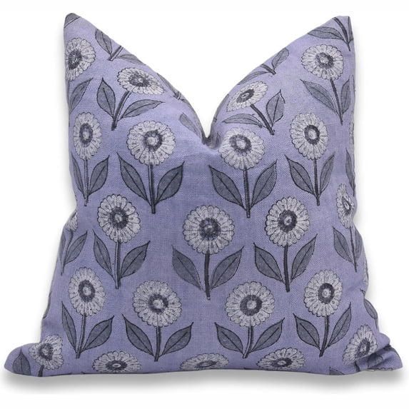 Fabdivine Block Print Throw Pillow Cover, 20x20 Inch Off white Linen Handmade Cushion Cover, Floral Print Boho Design Brown Pillow Cover for Sofa and Couch