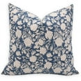 thumbnail image 1 of Fabdivine Block Print Throw Pillow Cover, 22x22 Inch Duck Canavs Decorative Cushion Cover, Floral Print Boho Design Blue Pillow Cover for Sofa and Couch, 1 of 5