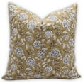 thumbnail image 1 of Fabdivine Block Print Throw Pillow Cover, 22x22 Inch Pure Linen Decorative Cushion Cover, Floral Print Boho Design Green Pillow Cover for Sofa and Couch, 1 of 5