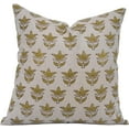 thumbnail image 1 of Fabdivine Block Print Throw Pillow Cover, 22x22 Inch Pure Linen Decorative Cushion Cover, Floral Print Boho Design Mustard Pillow Cover for Sofa and Couch, 1 of 5