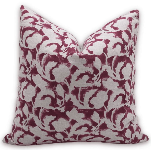 Fabdivine Block Print Throw Pillow Cover, 22x22 Inch Thick Linen Decorative Cushion Cover, Floral Boho Design Red Pillow Cover for Sofa And Couch