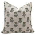 thumbnail image 1 of Fabdivine Handcrafted Floral Block Print Thick Linen Home Decor Pillow Cover 22x22in Green Boho, 1 of 5