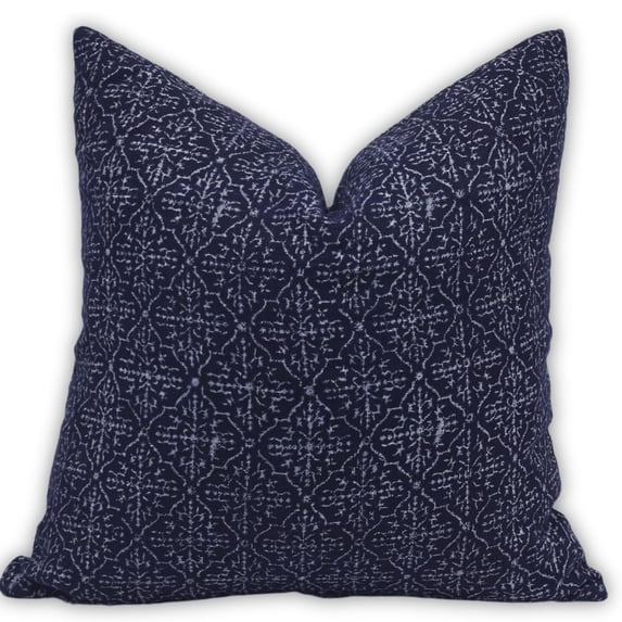 Fabdivine Block Print Throw Pillow Cover, 22x22 Inch Off White Linen Handmade Cushion Cover, Floral Print Boho Design Purple Pillow Cover for Sofa and Couch