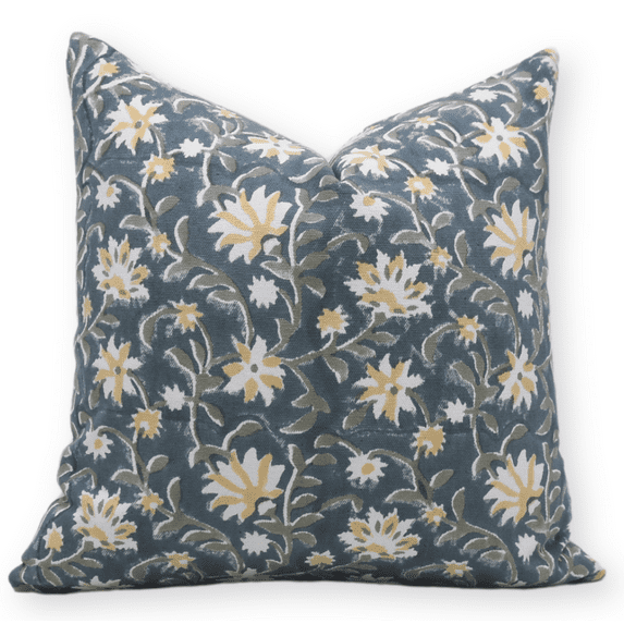 Fabdivine Block Print Throw Pillow Cover, 22x22 inch, Thick Cotton ,Handmade, Light Teal