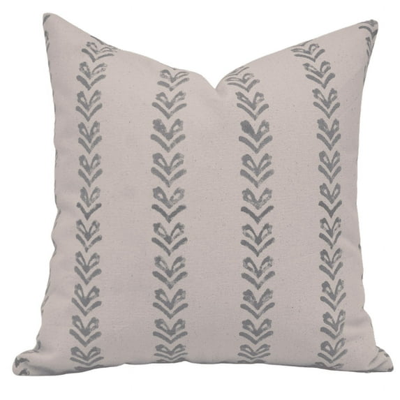 Fabdivine Block Print Throw Pillow Cover, 24x24 Inch Duck Canvas Decorative Cushion Cover, Floral Print Boho Design Gray Pillow Cover for Sofa and Couch