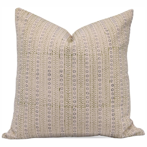 Fabdivine Block Print Throw Pillow Cover, 24x24 Inch Duck Canvas Handmade Cushion Cover, Floral Print Boho Design Green Pillow Cover for Sofa and Couch