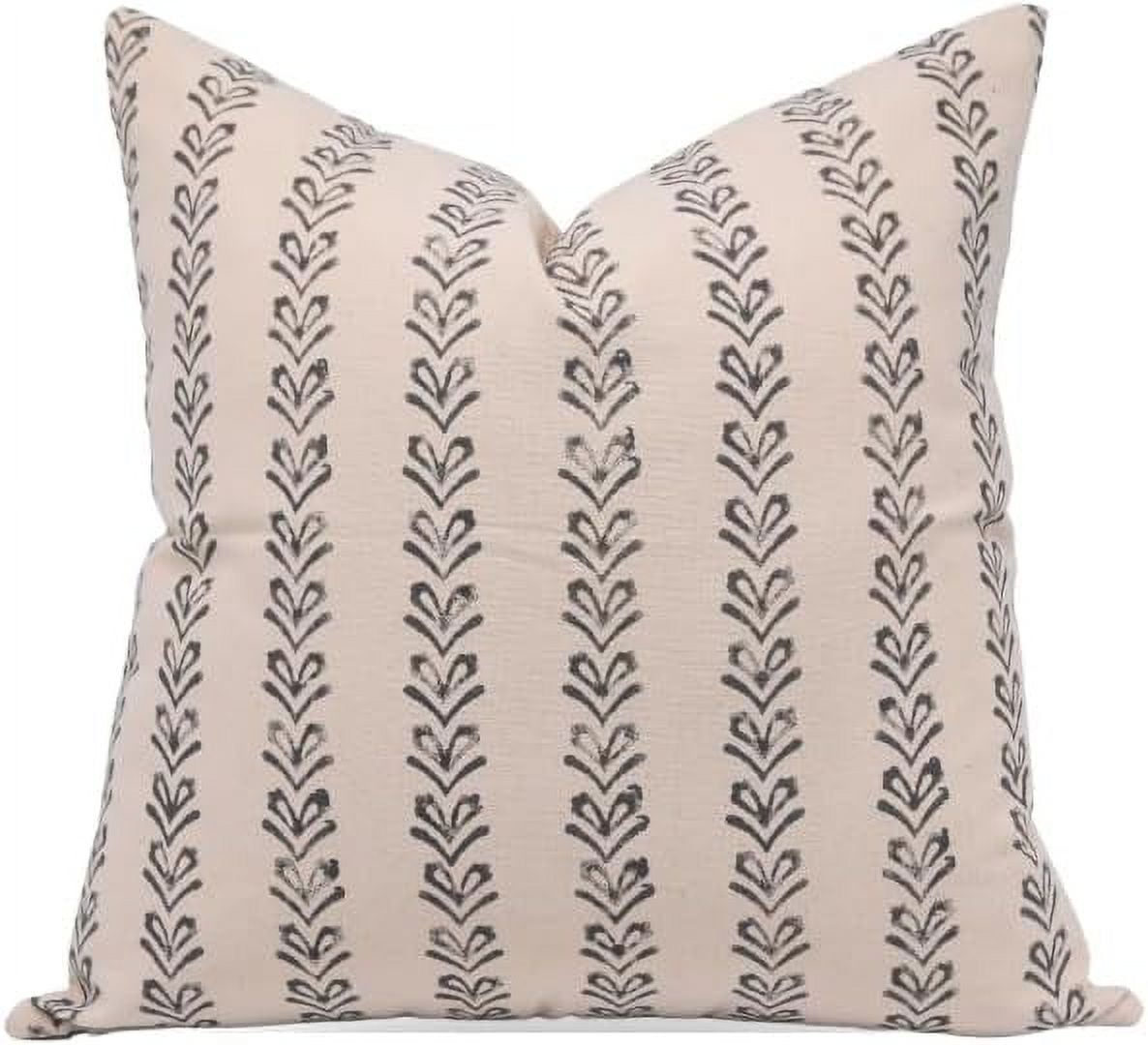 Fabdivine Block Print Throw Pillow Cover, 24x24 Inch Duck Canvas Vintage Cushion Cover, Floral Print Boho Design Black Pillow Cover for Sofa and Couch