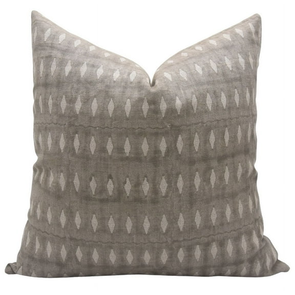 Fabdivine Block Print Throw Pillow Cover, 24x24 Inch Thick Linen Decorative Cushion Cover, Floral Print Boho Design Light Green Pillow Cover for Sofa and Couch