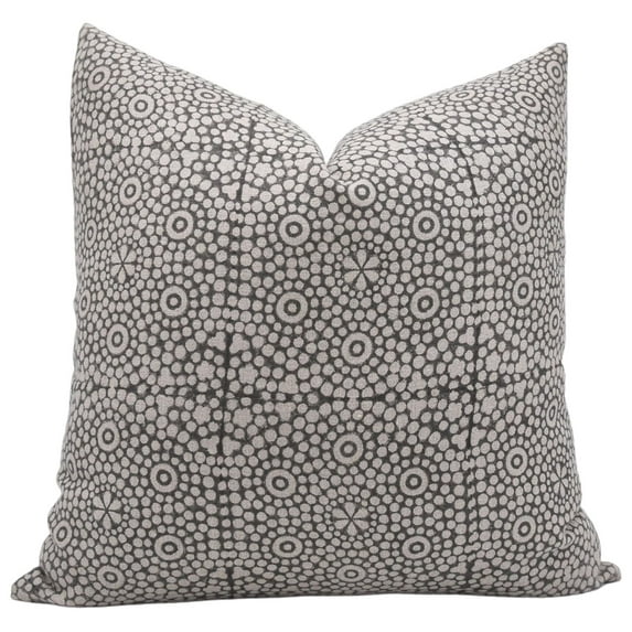 Fabdivine Block Print Throw Pillow Cover, 24x24 Inch Thick Linen Handmade Cushion Cover, Floral Print Boho Design Black Pillow Cover for Sofa and Couch