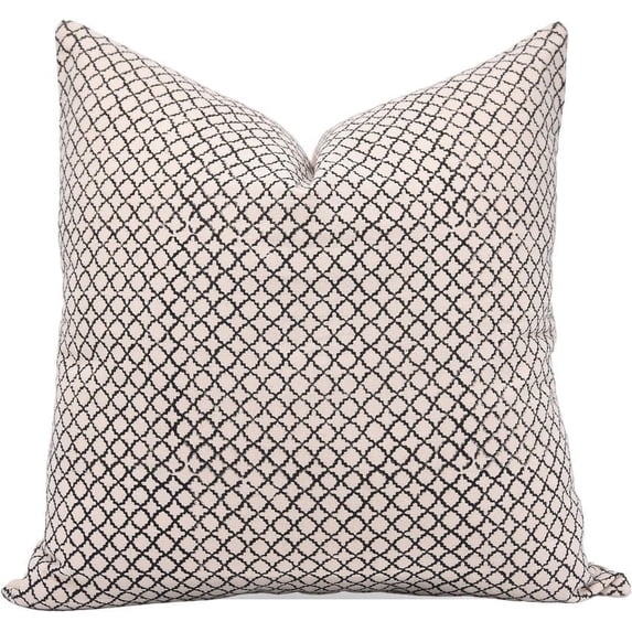 Fabdivine Block Print Throw Pillow Cover, 26x26 Inch Duck Canvas Outdoor Cushion Cover, Floral Print Boho Design Black Pillow Cover for Sofa and Couch