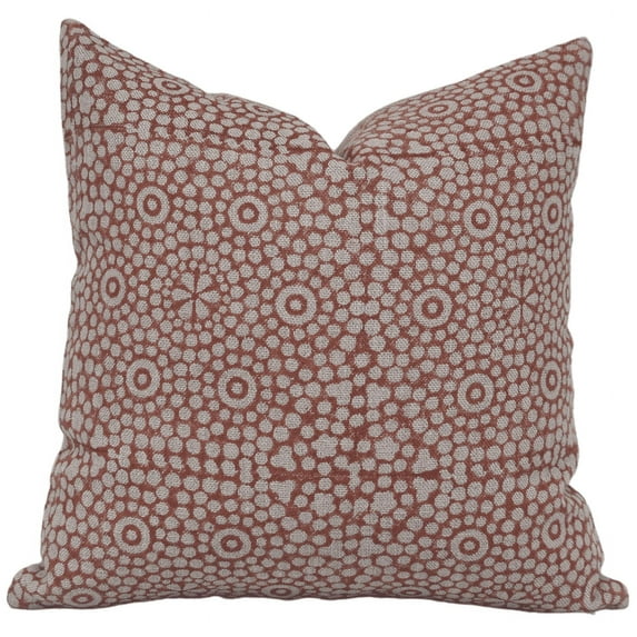 Fabdivine Block Print Throw Pillow Cover, 26x26 Inch Thick Linen Decorative Cushion Cover, Floral Print Boho Design Red Pillow Cover for Sofa and Couch