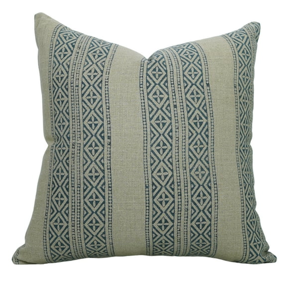 Fabdivine Elegant Thick Linen pillowcase Cushion Cover, Throw, Block Print, (Kaju Katli, Blue), 22"x22", Floral pillow covers