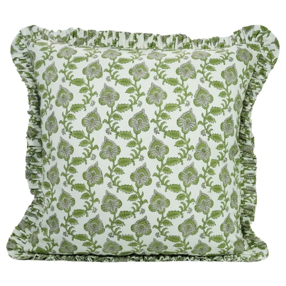 Fabdivine Farmhouse "Thick Cotton White" Cushion Case Decor for Home, Accent Pillow for Living Room, Bed, Couch, Sofa, "Green", 22"X22"