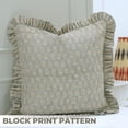 thumbnail image 1 of Fabdivine Floral Block Print Boho Decorative Linen Frill Throw Pillow Cover, Handblock Printed Cushion Cover for Sofa , 16"X16", Blue, 1 of 4