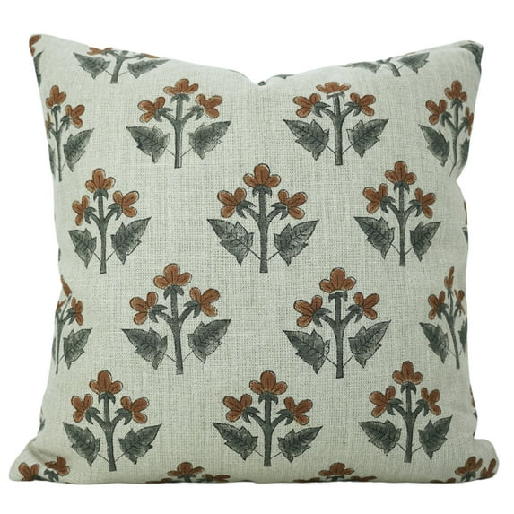 Fabdivine Floral Block Print Boho Decorative Linen Throw Pillow Cover, Handblock Printed Cushion Cover for Sofa , 12"X20", Brown