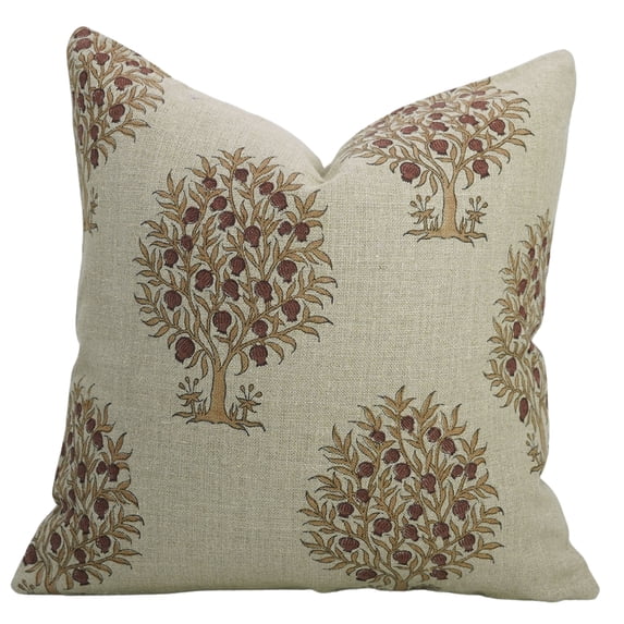Fabdivine Floral Block Print Boho Decorative Thick Linen Throw Pillow Cover, Handblock Printed Cushion Cover for Sofa , 26"X26", Red