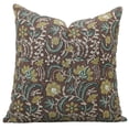 thumbnail image 1 of Fabdivine Floral Block Print "Kundanvan" Boho Decorative "Pure Linen" Throw Pillow Cover, Handblock Printed Cushion Cover for Sofa , 18"X18", "Brown", 1 of 4