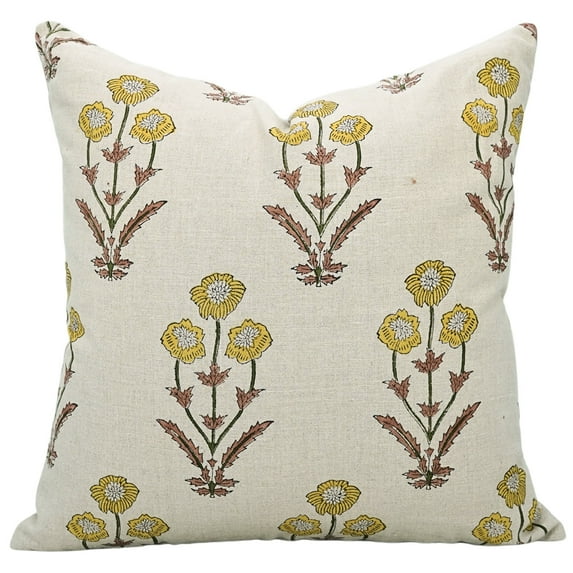 Fabdivine Floral "Pure Linen" Indoor Lumbar Decorative Throw Pillow Cushion for Couch,sofa, Patio ,14"X14", Mustard