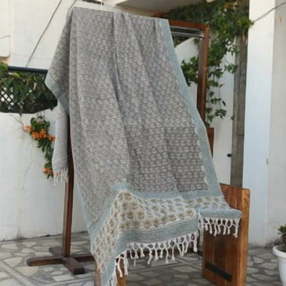 Fabdivine- Handmade Block Print Cotton Throw Blanket – 7 Patti Print, 90"X54"