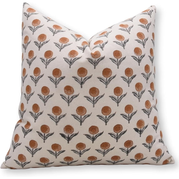 Fabdivine Handmade Duck Canvas Pillow Covers with Block Print, 18X18, Ganda Pushp
