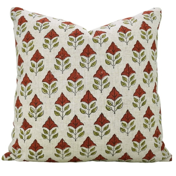 Fabdivine Handmade Eco-Friendly Floral "Viscous Linen" Indoor Square Decorative Throw Pillow Cushion for Couch, Sofa, Patio , 14"X36, "Red"