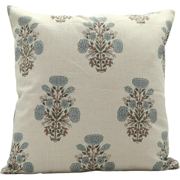 Fabdivine Handmade Pure Linen Pillow Covers with Block Print, 24X24, Throw Pillowcase Cushion Cover with Zipper for Sofa, Couch, Home Décor, Outdoor, Farmhouse, Living Room, Swadesh