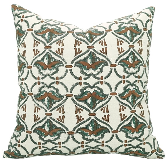 Fabdivine Indian block Printed Decorative Throw Pillowcase Pattern, (Hridyavan), handblock printed cushion cover, 14"X14",Green, Duck Canvas
