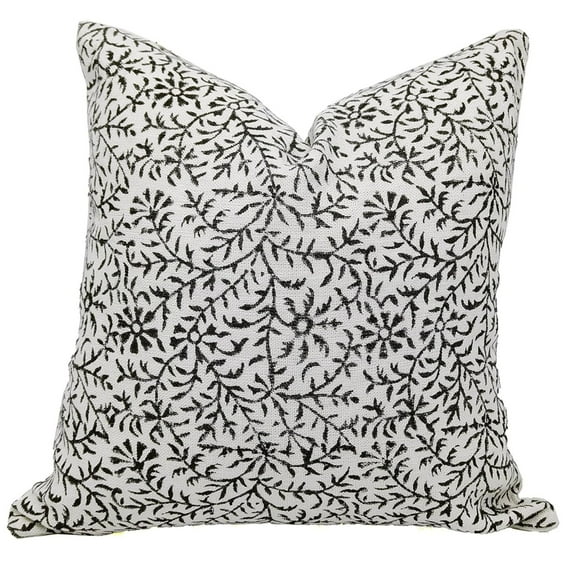Fabdivine Off White Linen Hand Block Print Decorative Throw Pillow Cover , 18"X18", White