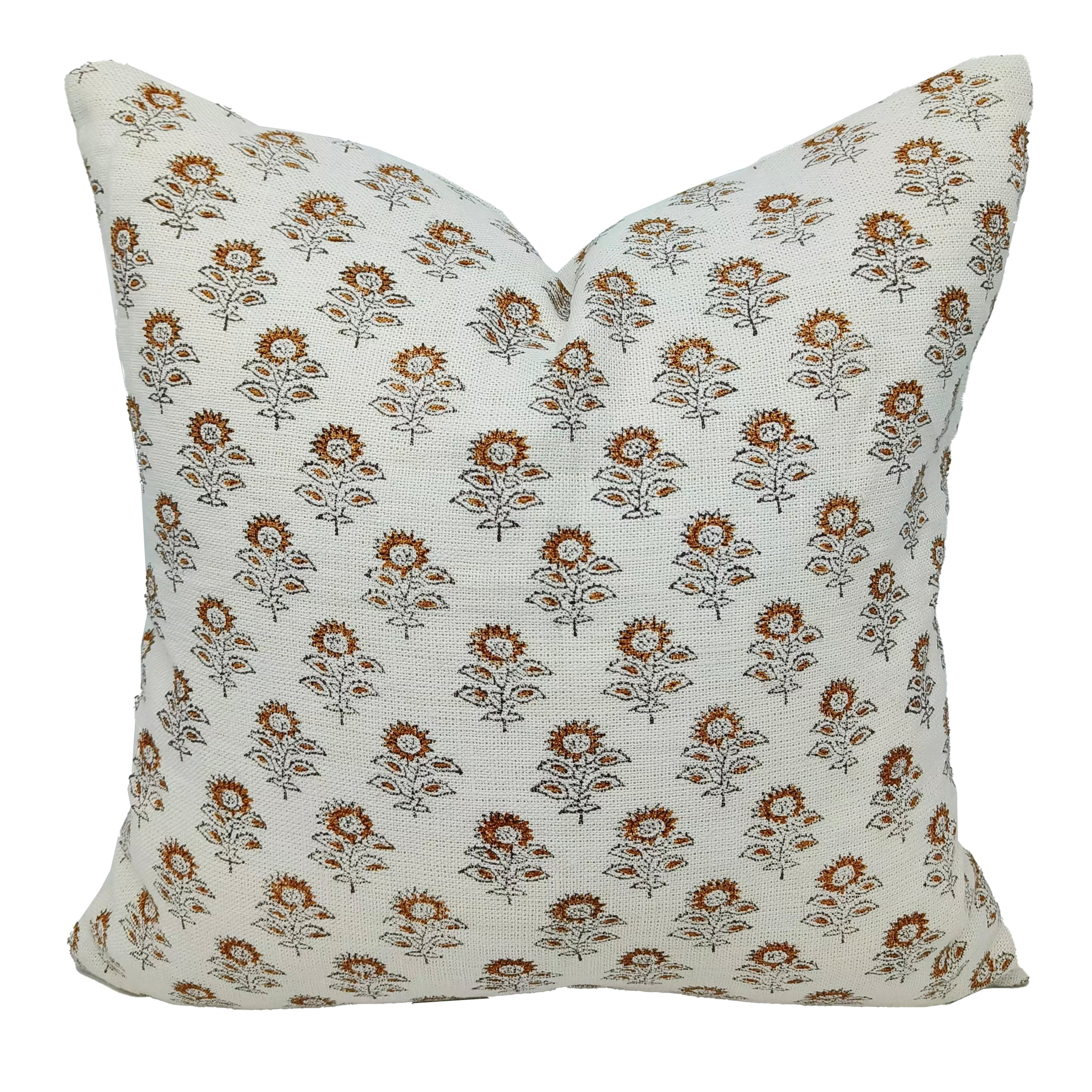 Fabdivine Off White and Yellow Linen Floral Pillow Cover, 22" x 22"