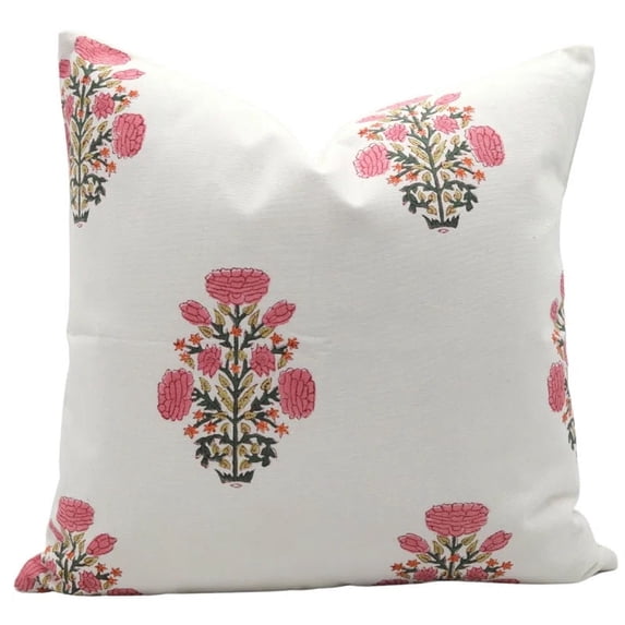Fabdivine Premium Thick cotton White Hand Block Print Cushion Covers, 20X20, Swadesh