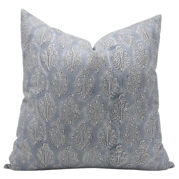 Fabdivine Pure Linen Hand Block Print Contemporary Throw Cushion Cover , 18"X18", Gray