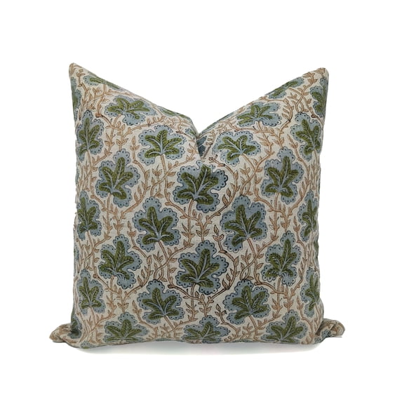 Fabdivine Pure Linen Hand Block Print Vintage Throw Cushion Cover , 14"X36", Green