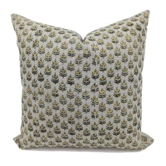 Fabdivine PureLinen Hand Block Print Decorative Throw Pillow Cover , 14"X14", Yellow