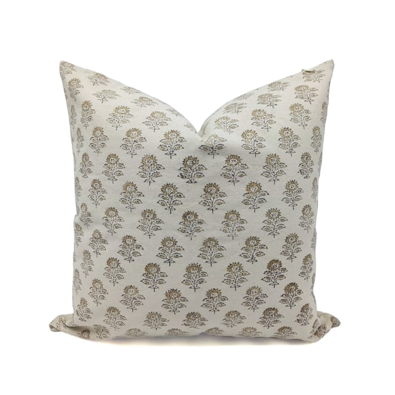 Fabdivine Thick Cotton Hand Block Print Decorative Throw Pillow Cover , 20"X20", Beige
