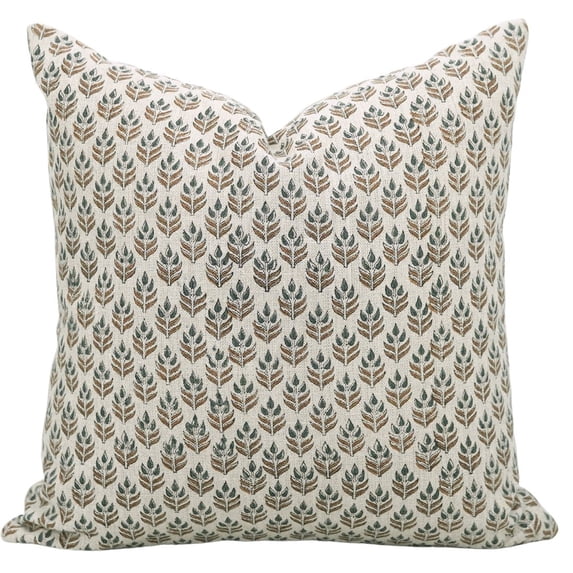 Fabdivine Thick Linen Block Print 14"X14" Decorative Lumbar Cover, Green