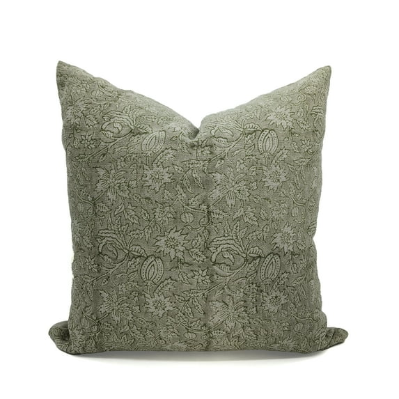 Fabdivine Thick Linen Hand Block Print Contemporary Throw Cushion Cover , 14"X14", Green
