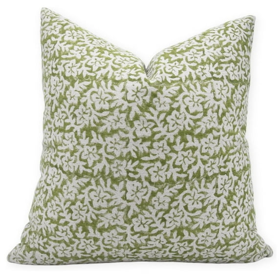 Fabdivine Thick Linen Hand Block Print Contemporary Throw Cushion Cover , 14"X20", Green